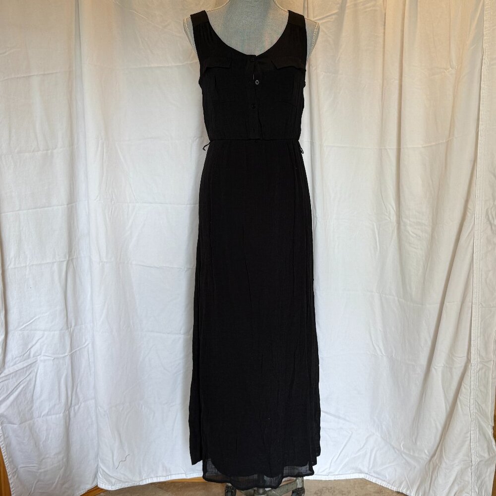 AGB Dress Long maxi black gauzy blend sleeveless pocketed size Small